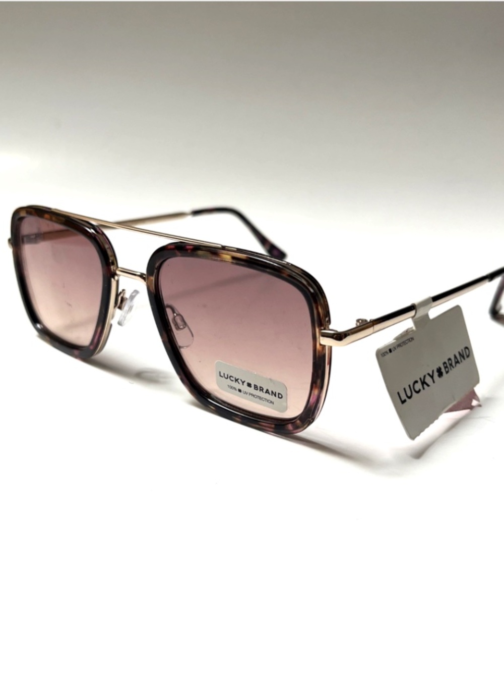 New LUCKY BRAND Double Bridge Aviator Sunglasses Tortoise Shell Metal Light Lens